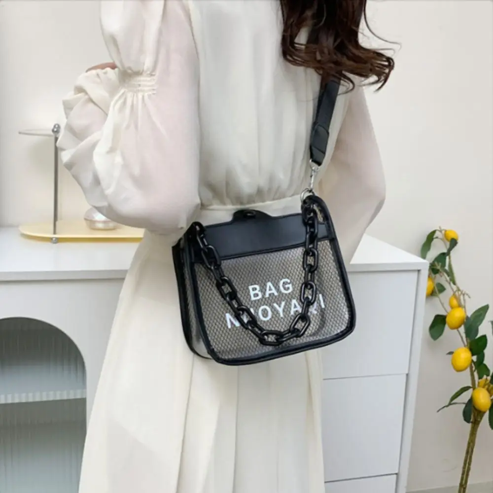 Transparent PVC Shoulder Bag Simple Candy Color Letter Messenger Bag Tote Bag Camera Phone Bag for Women