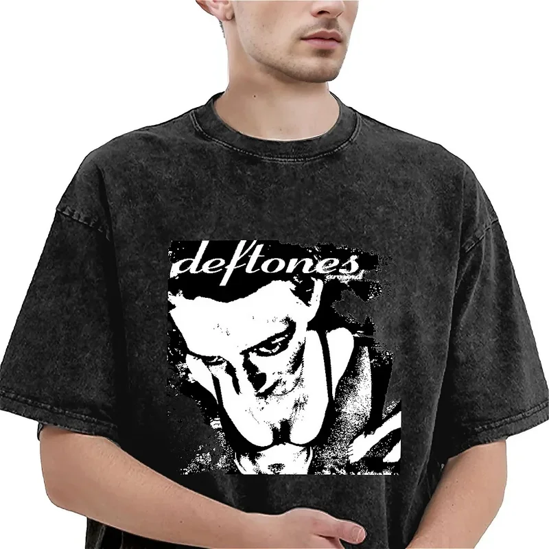 D-Deftones Music Band Washed T Shirt Men Women Album Streetwear T Shirts Summer Round Neck Harajuku Tee Shirt Oversized Clothes