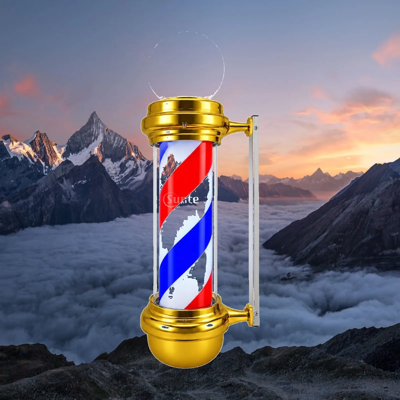 Barber Shop Pole Lamp for Grooming Studio Red Blue White Spiral Light with Globe Top Stainless Mounting Rod for Wall Decor