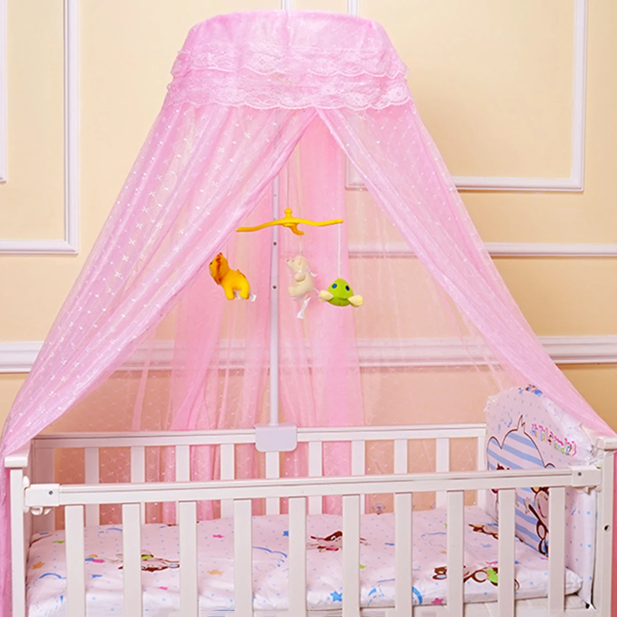 Round Baby Mosquito Net Hung Netting Bed Canopy For Kids Bedroom Mosquito Net Stand Holder Adjustable Clip-On Crib Canopy Holder