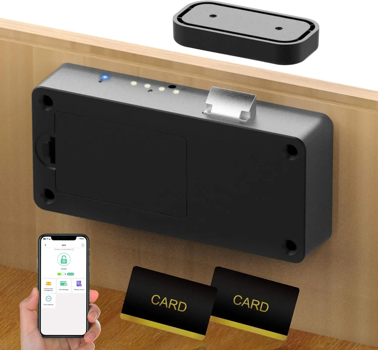 

Умный замок для шкафа, бесключевой RFID Bluetooth замок с защитой от детей для кухонных шкафов и тумб - черный