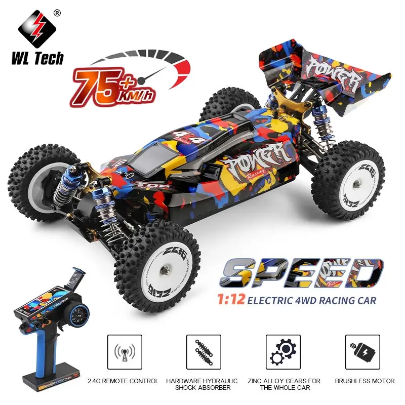 WLtoys WL 124007 V8 1:12 4WD 75 KM/H RTR zdalnie sterowany samochód wyścigowy jednoręczny pilot bezszczotkowy Off-Drift uliczny zabawki prezent dla