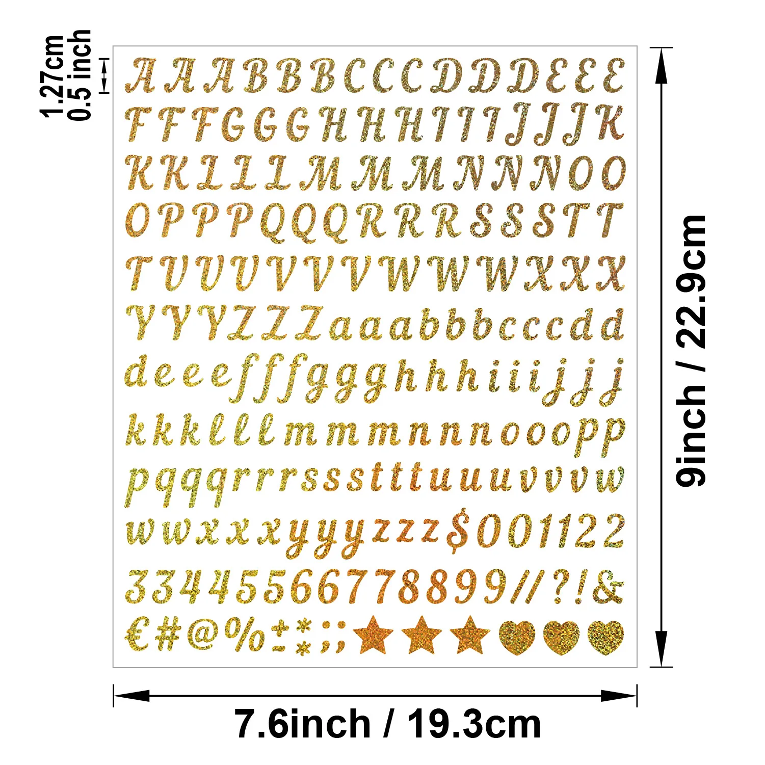 0.5 Inch Sparkle Letter Number Stickers Gold Silver Glitter Vinyl for Decoden Crafts Balloon Decoration Spice Label