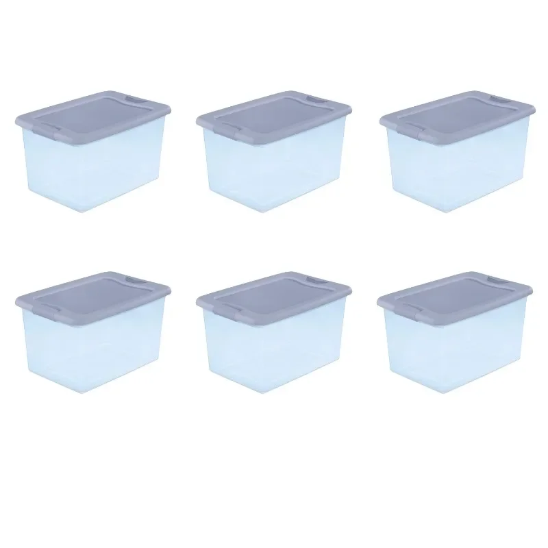 

64 Qt. Latching Box Plastic, Blue Tint, Set Of 6