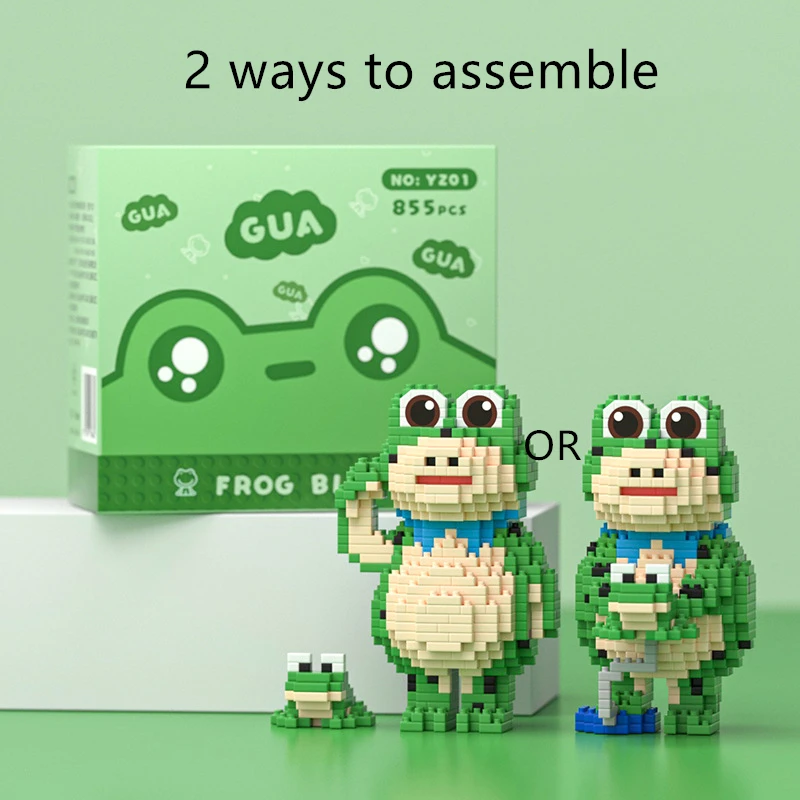 855PCS Cartoon Animals Green Frog Building Blocks Compatible Toad Frog Small Bricks Two Assembly Methods Kids Toys