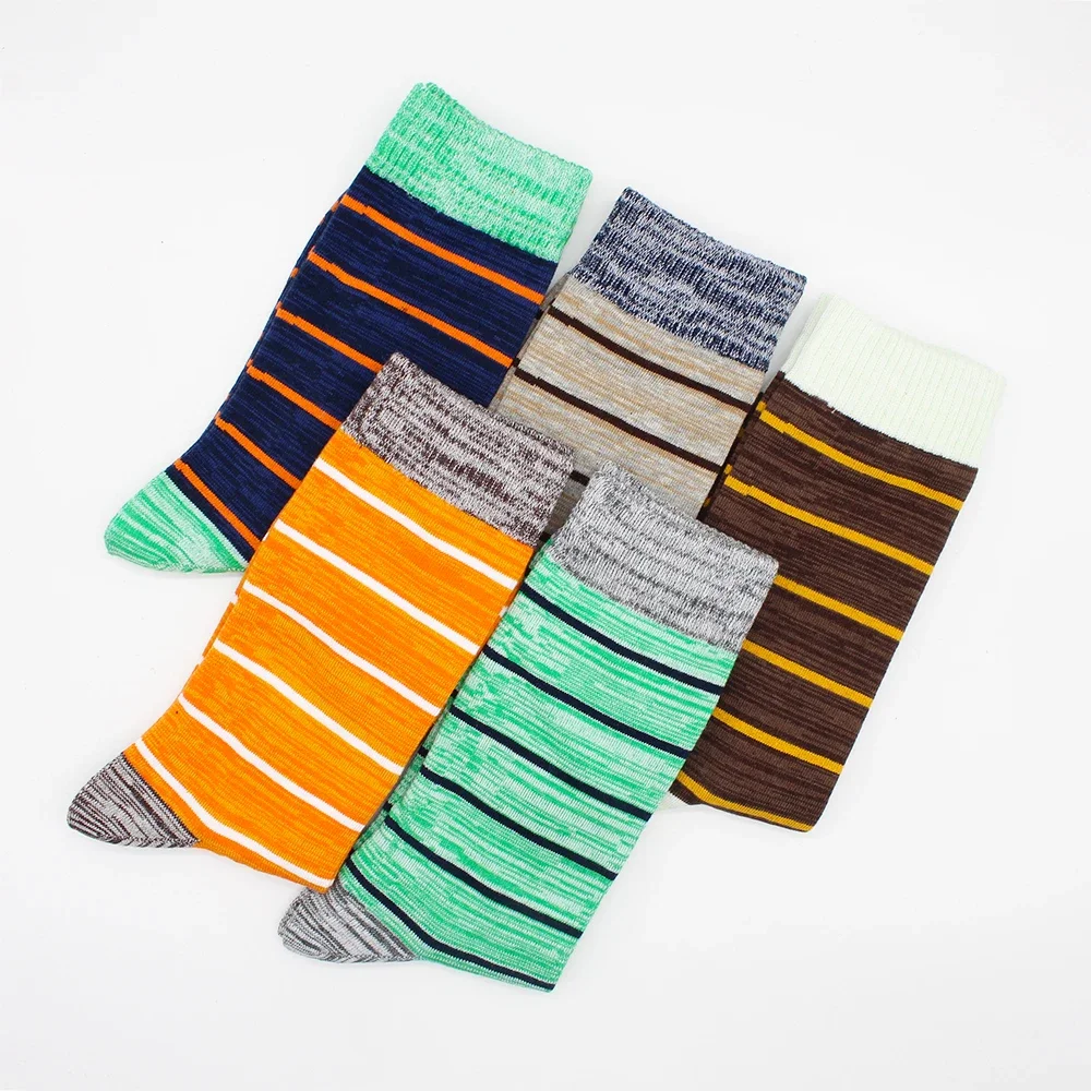 5 pairs Larger Size Casual Fashion Cotton Funny Long Women&Men Socks Contrast Color Rainbow Stripe Socks for Men EU41-48