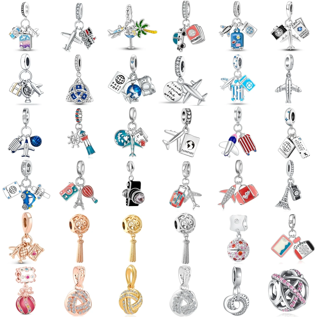 925Sterling Silver Travel Airplane Passport Globe Suitcase Dangle Charms Eiffel Tower Fit Original DIY Jewelry Making Women Gift