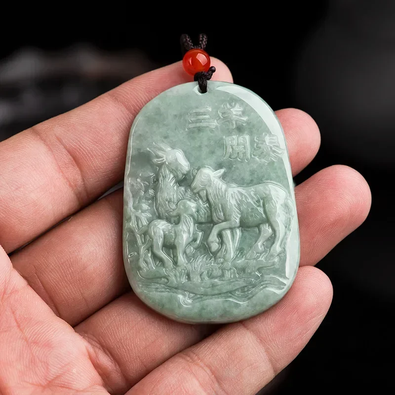 

Natural A-grade Jade Zodiac Lamb Pendant with Good Luck Ice Necklace for Men Women Handmade Carved Wealth Attraction Jewelry