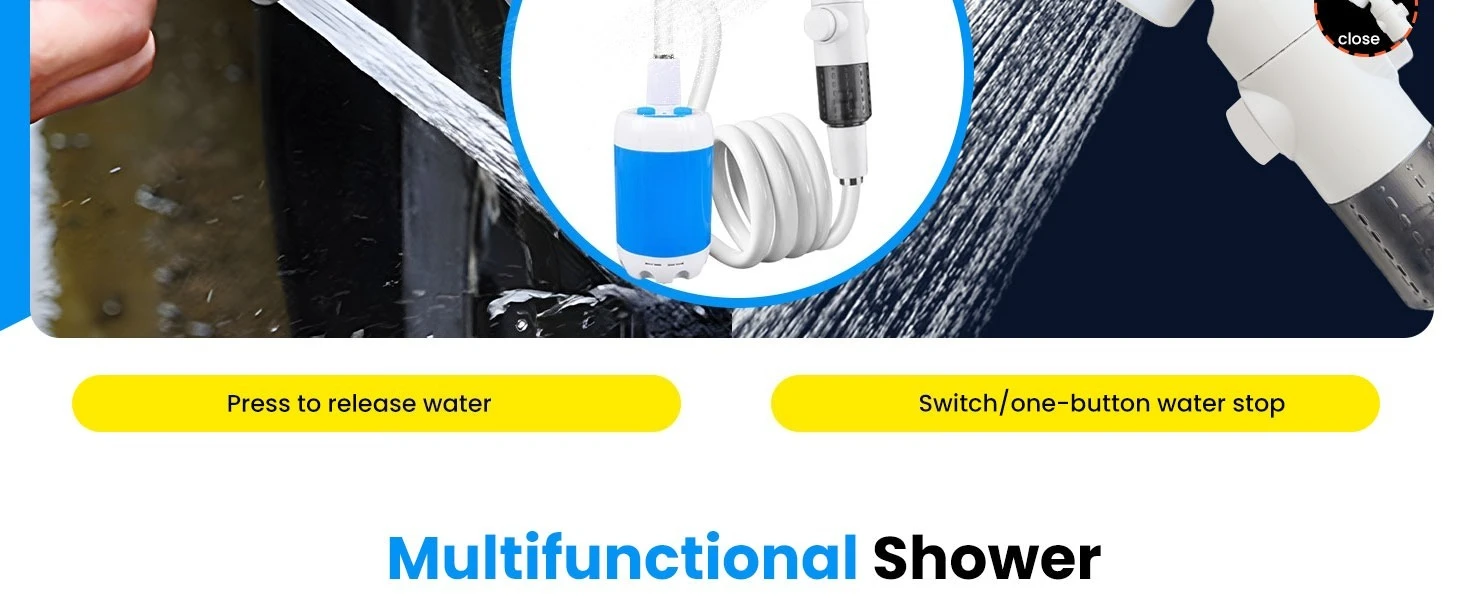 Verbesserte tragbare Campingdusche, wiederaufladbare Dusche, Outdoor-Campingdusche, Haustierdusche, mehrere Sprühmodi für Camping, Wandern, Wohnmobil. – Detail 6