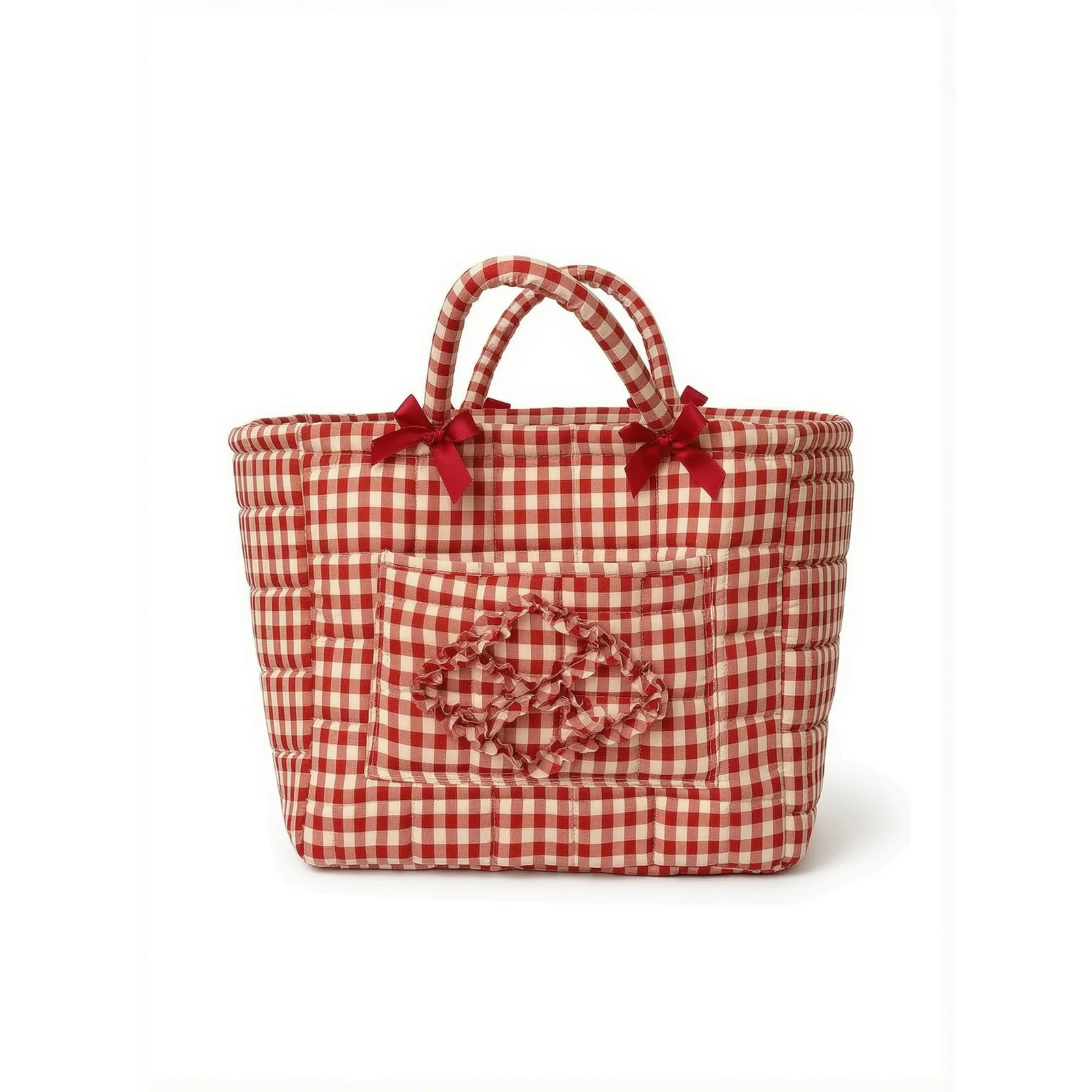 Charming Gingham Style Car Tote Red Basket Quilted Baskets With Handles Everyday Car Storage Basket