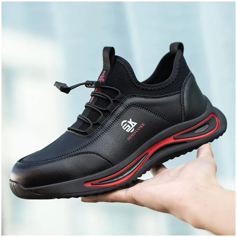 men's fashion steel toe caps work shoes black original leather worker safety shoe tooling security low boots protective footwear