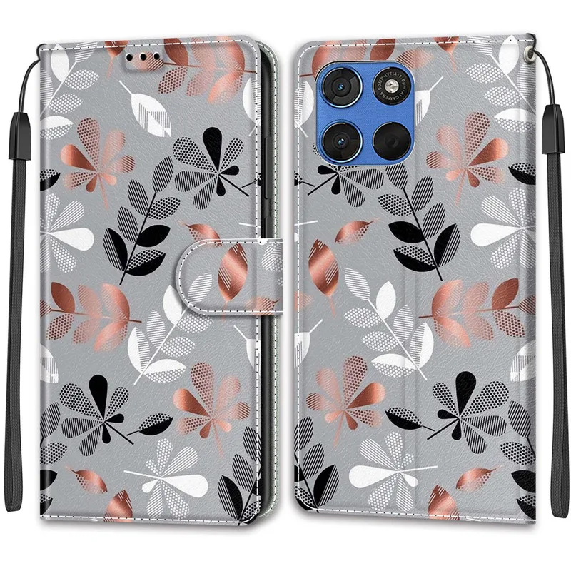 Etui z klapką z motywem kwiatowym na Motorola MOTO G17 G57 G67 G77 Power G 17 57 5G, skórzane etui portfelowe z funkcją podstawki, pokrowiec w formie książki. — zdjęcie produktu 5