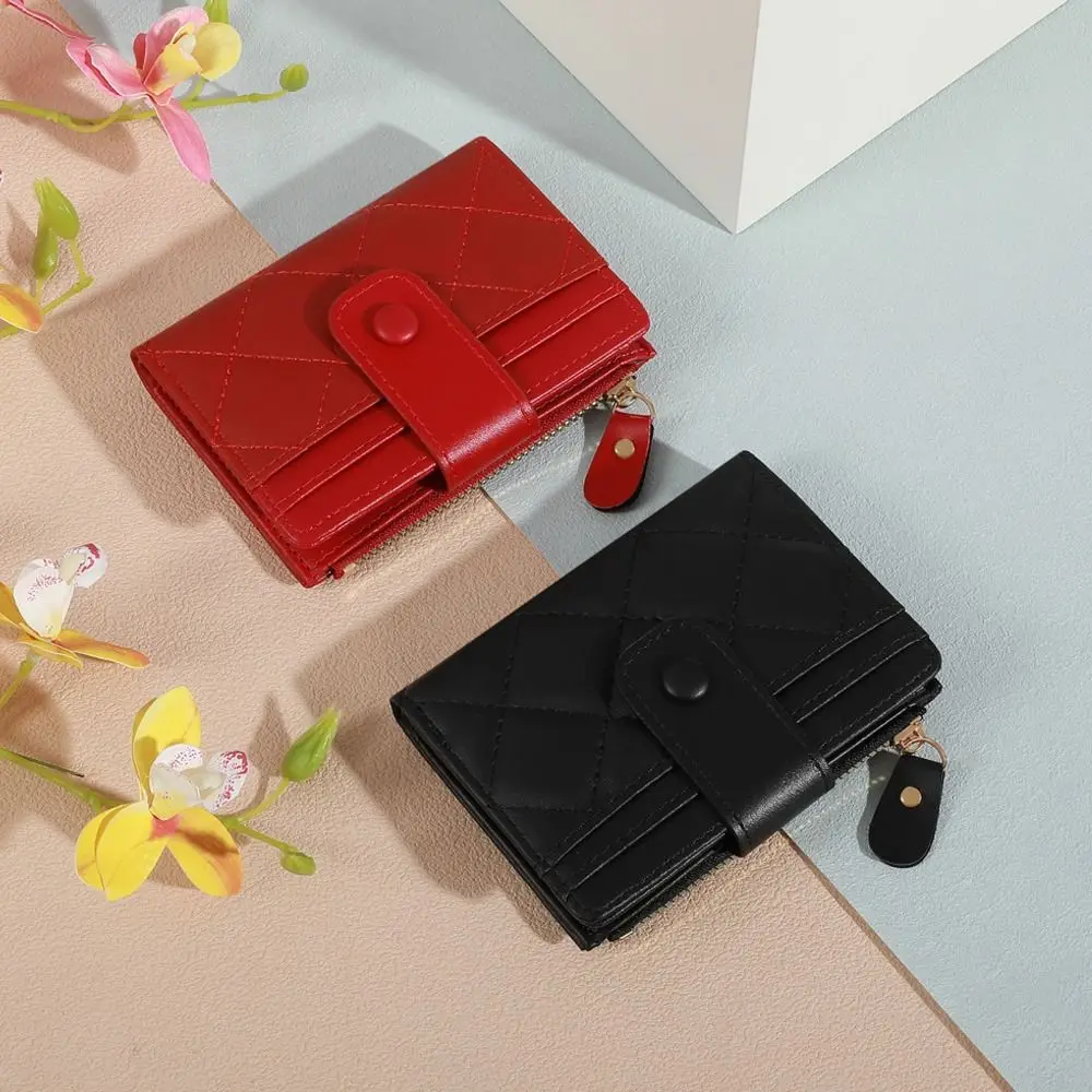 Fashion PU Leather Short Wallet Multi-Cards Lightweight Card Bag Wallet Cute Large Capacity Zipper Coin Purse