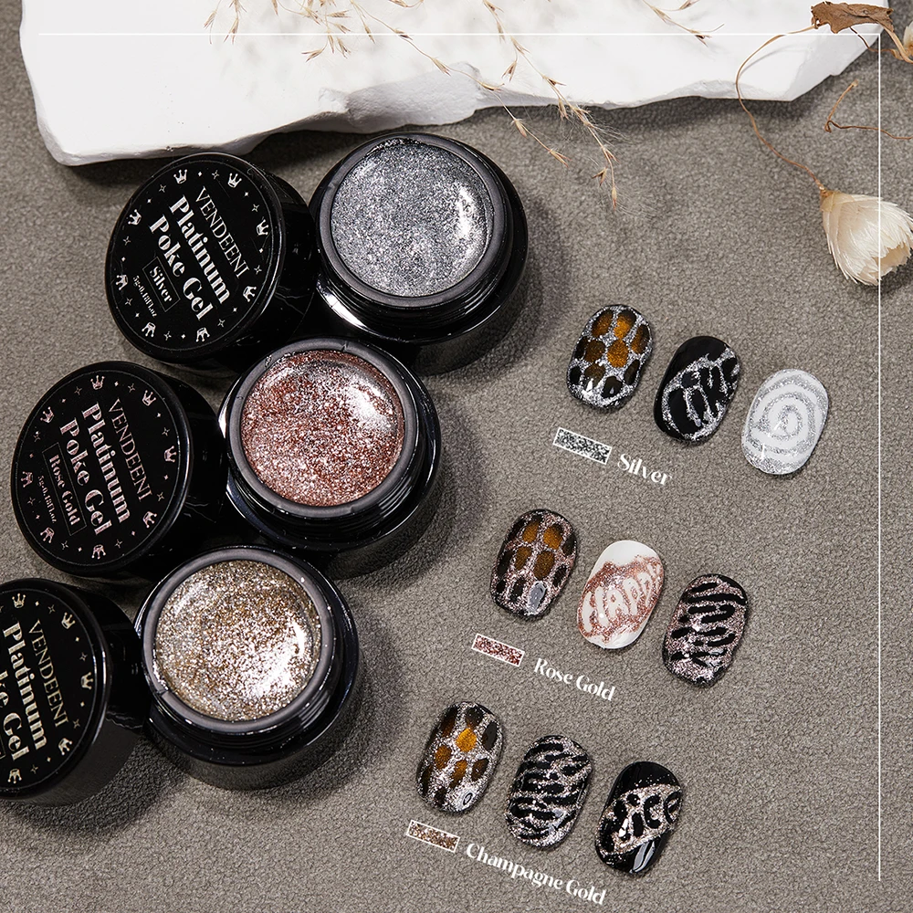 Vendeeni paillettes or argent Poke Poke Gel vernis à ongles vague Texture dentelle modélisation UV platine peinture Gel vernis pour Nail Art