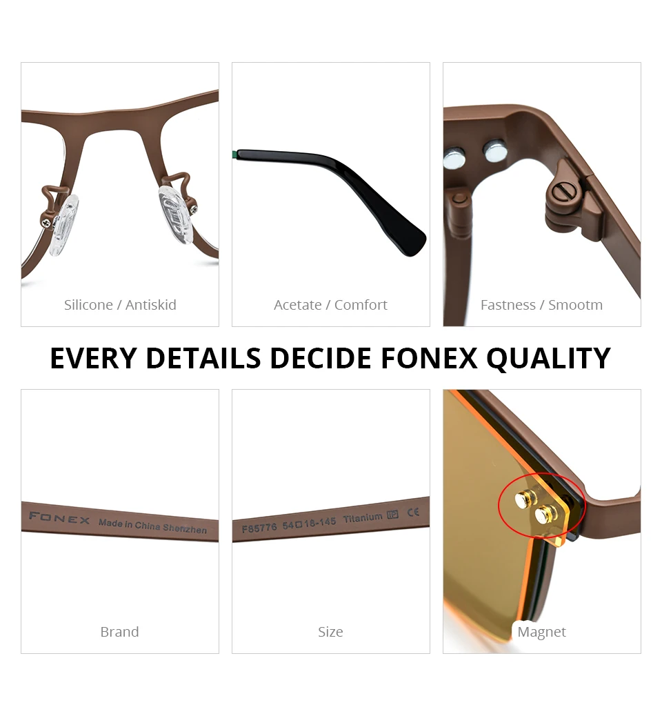 FONEX Titan-Brillengestell für Herren, japanische Brillen, quadratischer Magnet, Clip-on-Brille mit Nachtsicht und polarisierter Linse 85776 – Detail 5