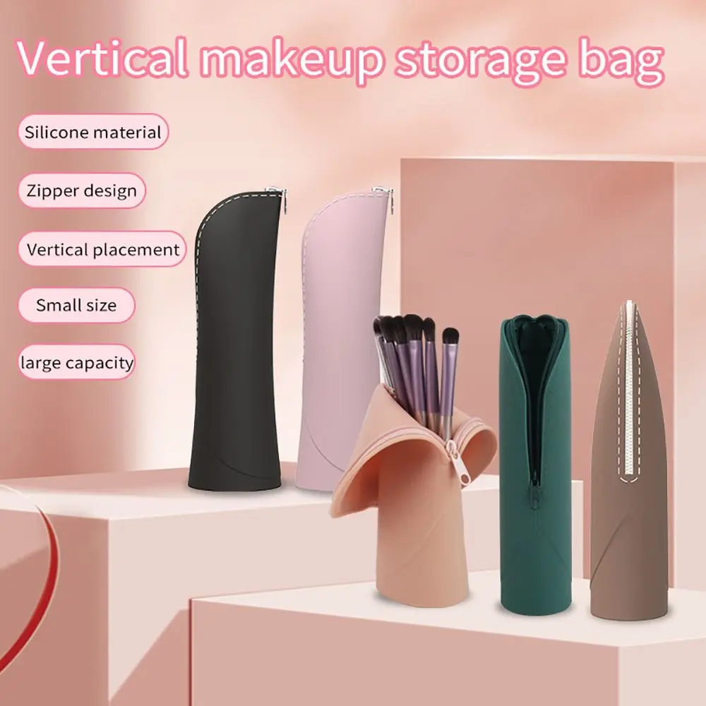 1pc with Zipper Brush Bag Case Silicone Makeup Brush Pouch Special Design Cosmetic Brush Bag for Travel Women Beauty