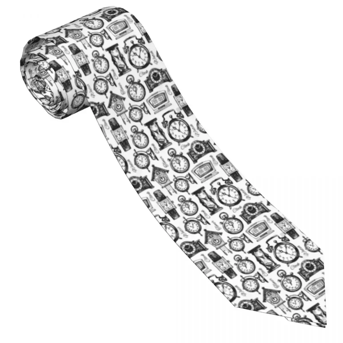 Clocks And Watches Sketch Tie Black and White Wedding Neck s   For Unisex Adult Custom Collar  tie Birthday