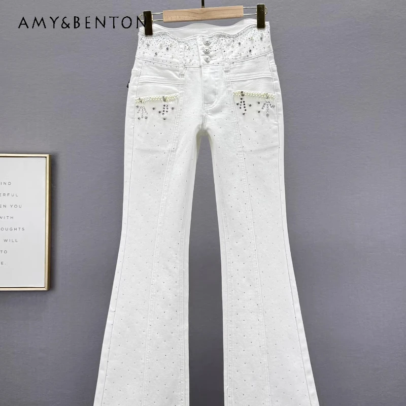 

Heavy Industry Hot Diamond Women's Bell-bottoms Spring 2026 New Elastic Slimming High Waist Skinny Versatile Denim Pants Ladies