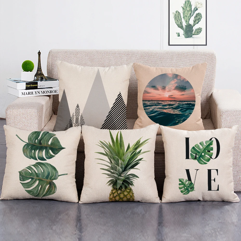 

Tropical Style Cushions Decorative Cushion Cover Nordic Simplicity Plant Decor Throw Pillow Case Linen Pillowcase 45x45cm