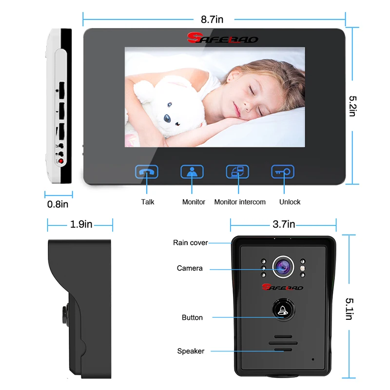 SAFEBAO Video Door Phone Doorbell Wires Video Intercom 7\