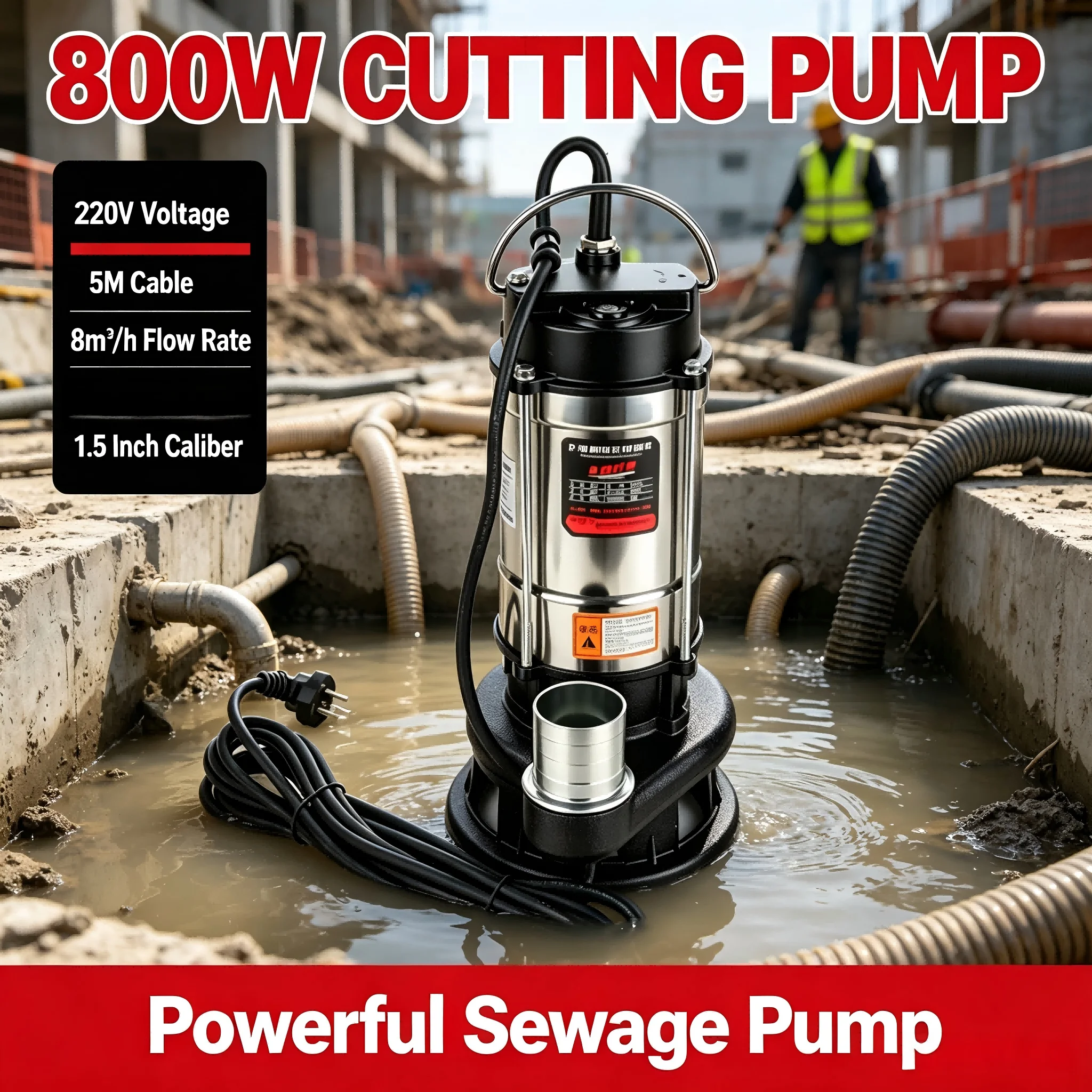 Cutting Sewage Pump 220V Feces Pumping Mud Grinder Sewage Pump Small Household Submersible Pump Septic Tank Pump Pumping Machine