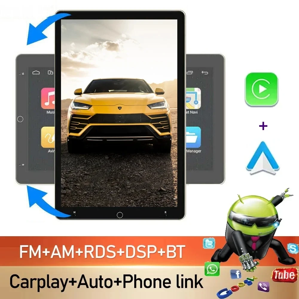 2Din Android 14 Car Radio 10.1 Inch Multimedia Video Player RDS Rotatable Vertical Screen WIFI BT Head Unit 8G 128GB