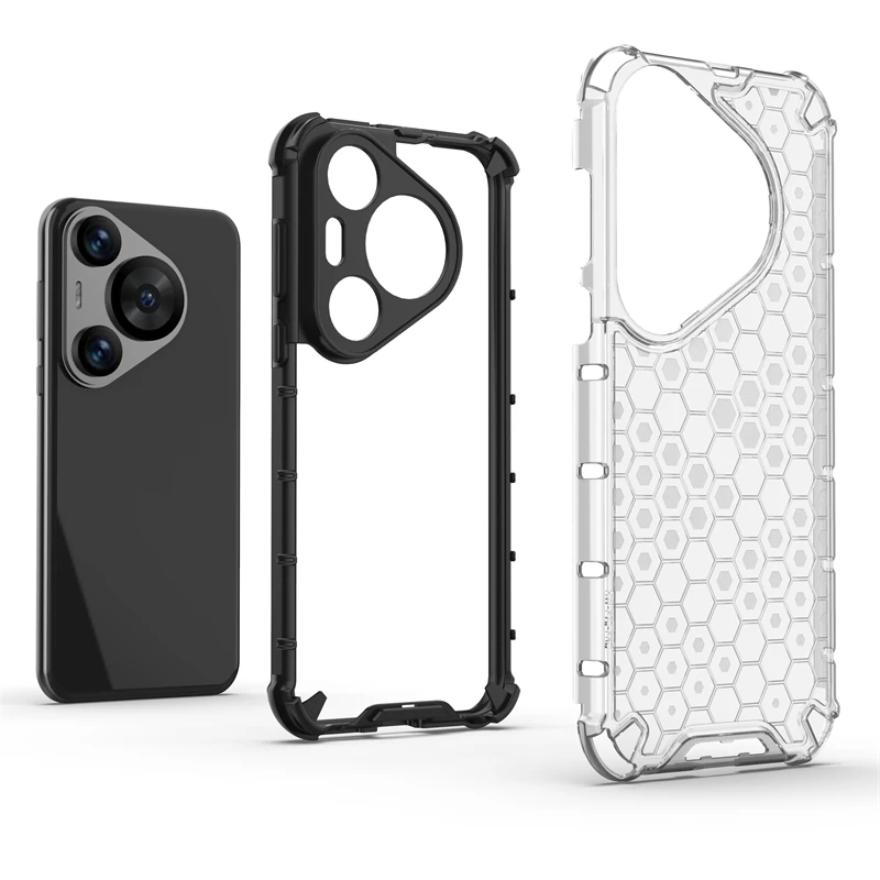 Shockproof Case For Huawei Pura 70 Pro Honeycomb Armor Transparent Case For Huawei Pura 70 Pro Case Cover For Huawei Pura 70 Pro