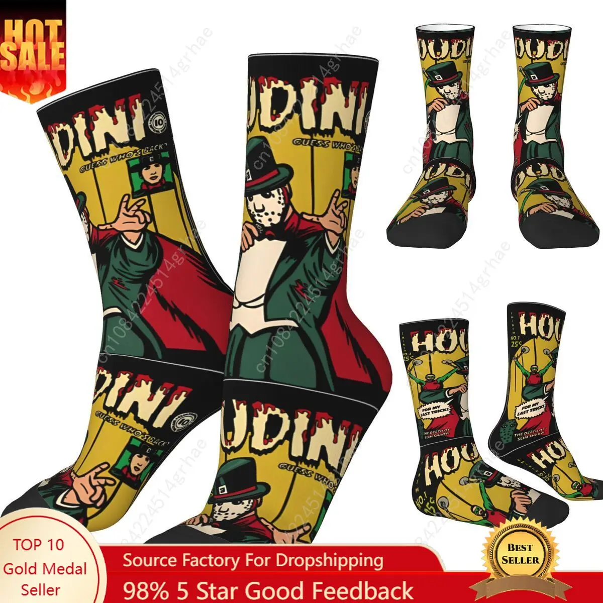 

Eminem Houdini 2024 Death Of Slim Shady Rap Socks Retro Stockings Men Skateboard Socks Autumn Graphic Anti Sweat Socks