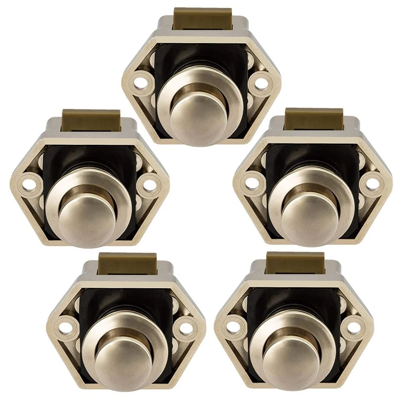 5Pack Push Button Latch Lock 17-25Mm Catch Door Knobs Nickel For Cabinet Cupboard Door Knob Boat Horsebox Camper Van