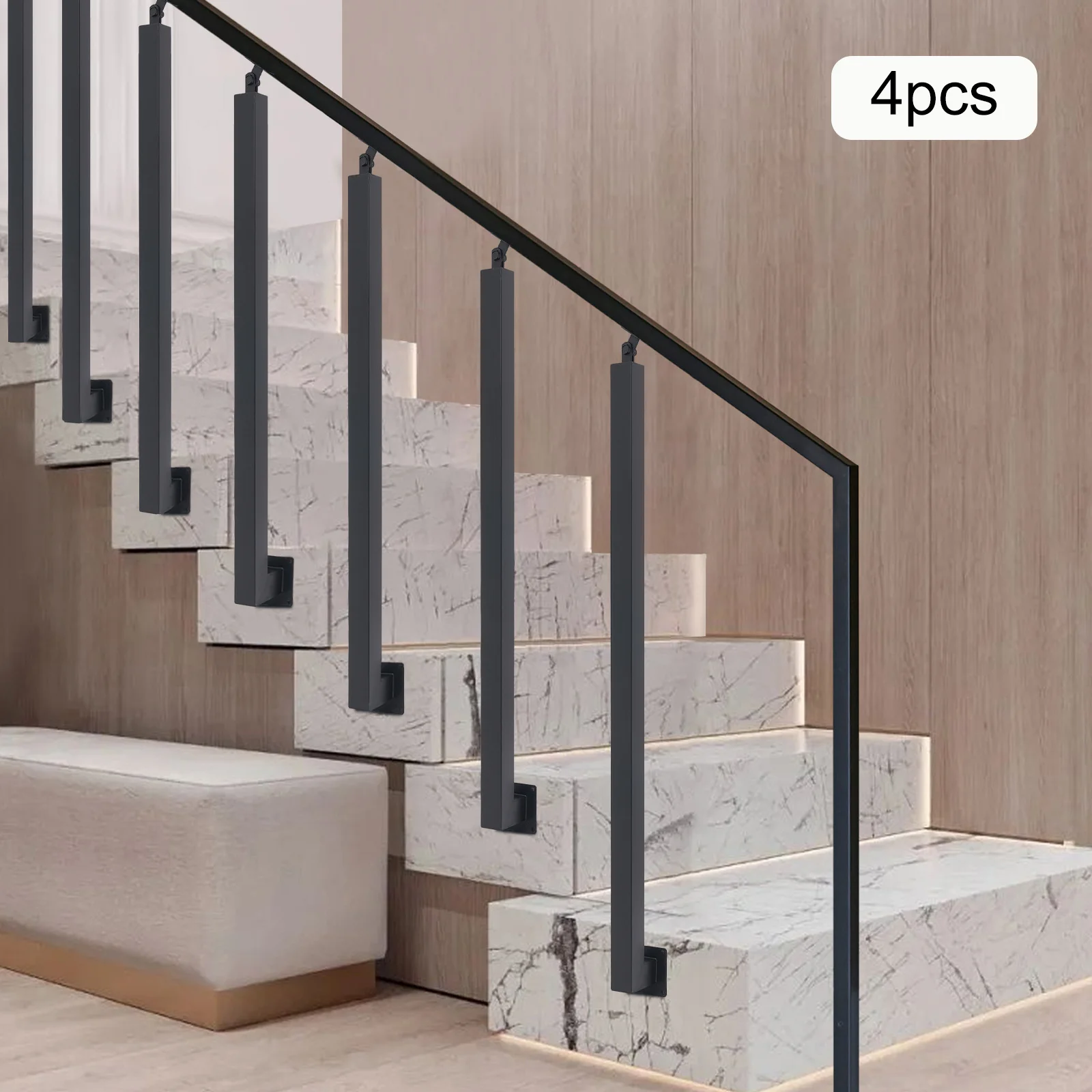 4 Pieces of 85cm Stair Railing Side Installation - Black, , , Suitable for Staircases, Villas, Entrances, Corridors