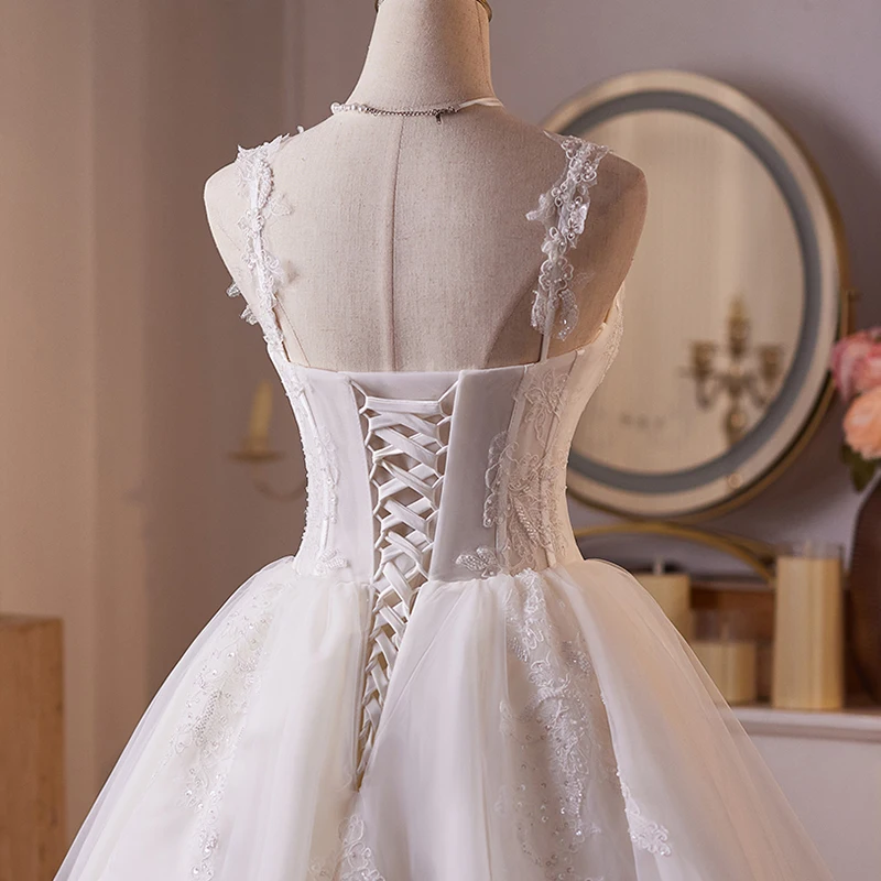 AnXin SH prinses witte bloem kant spaghettibandje mouwloos kralen parels korte op maat gemaakte avondjurk kleine witte jurk