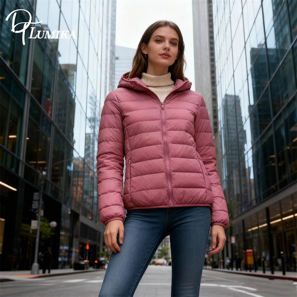 DTLumika S-8XL Daunenjacke für Damen 2025, leichte kurze Kapuzenjacke, extra große Daunenjacke, trendiges Outfit