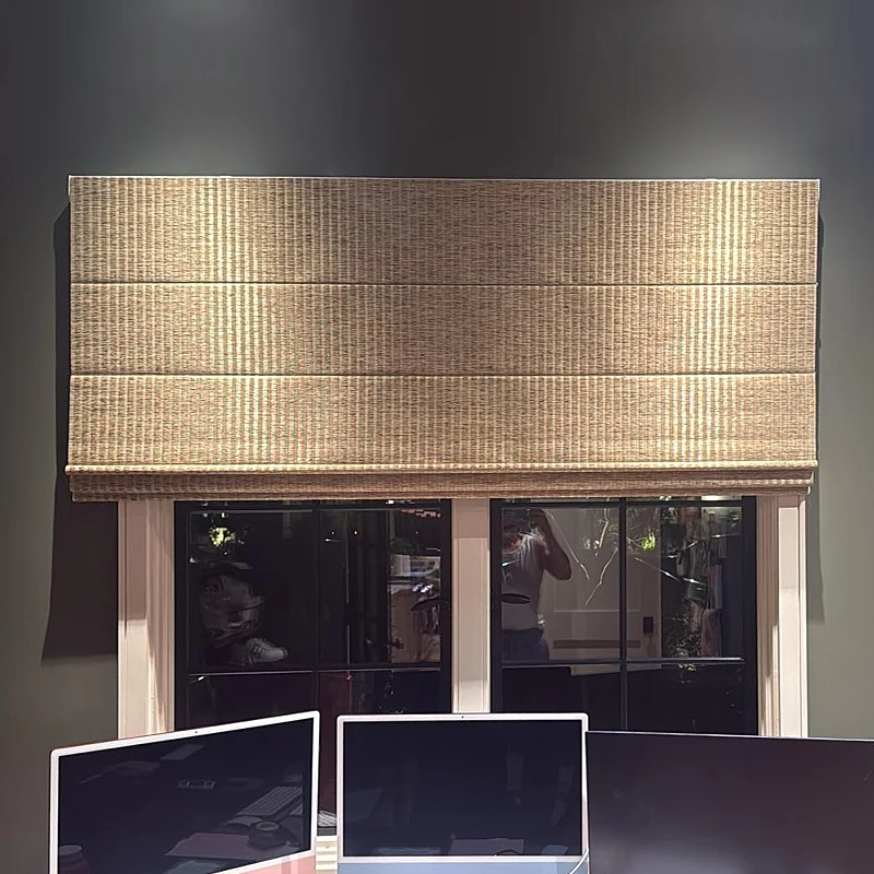 

ZJZ Высококачественные современные льняные электрические римские жалюзи с моторизованными шторами для окон, простой пульт дистанционного управления из полиэстера для дома