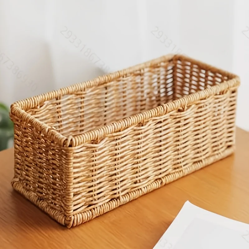 1 woven square storage box storage basket desktop organizer retail storage box, suitable for storing office supplies and sewing