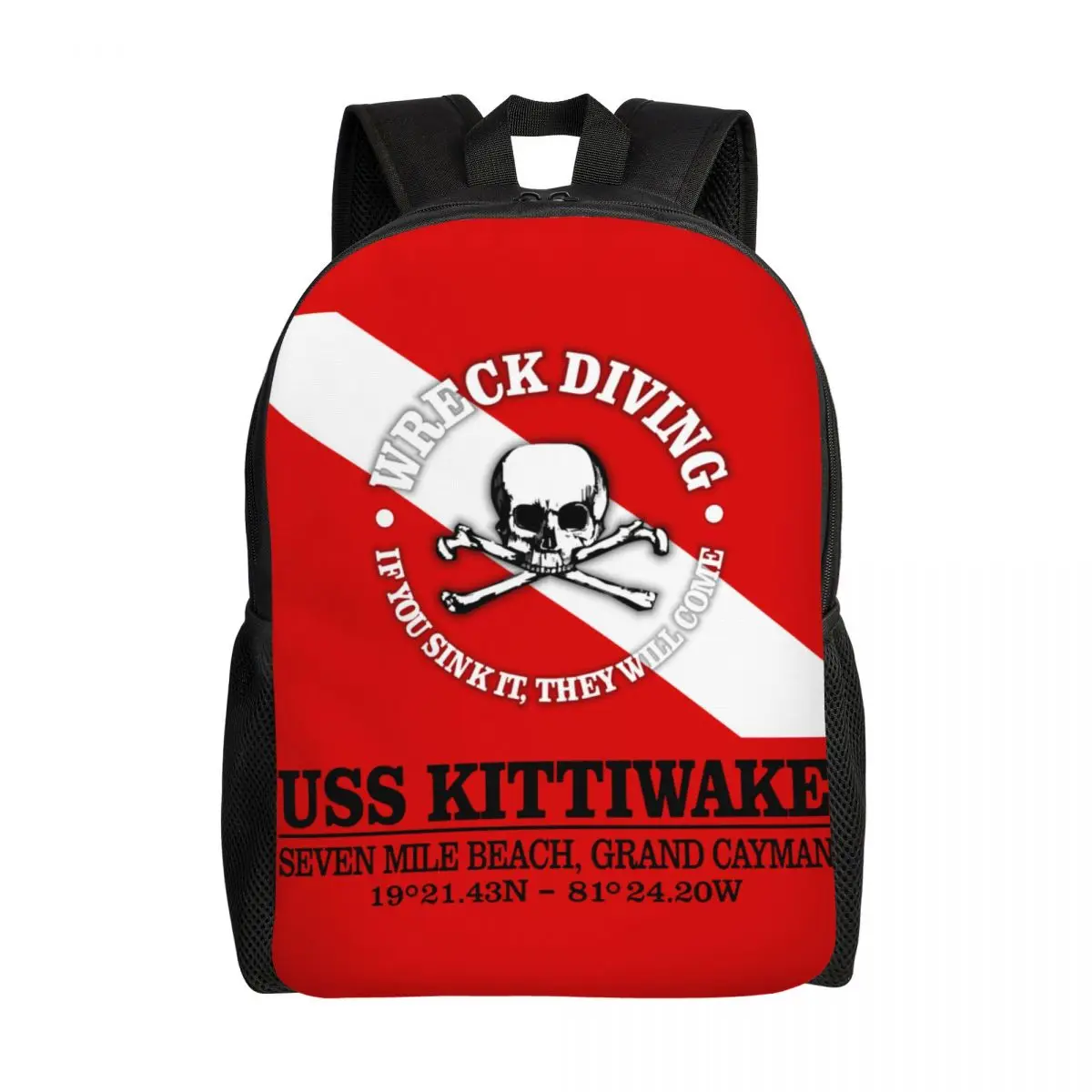 3D Printing USS Kittiwake Scuba Diving Backpack for Diver Dive Flag College School Travel Bags Bookbag Fits 15 Inch Laptop