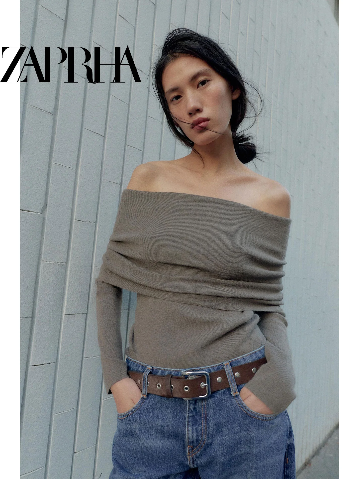 Winter 2025, süßes, schmal geschnittenes One-Shoulder-Strick-Röhrenoberteil für Damen, Faion Casual Sle Long Sve, Mädchenoberteil mit gefaltetem Saum