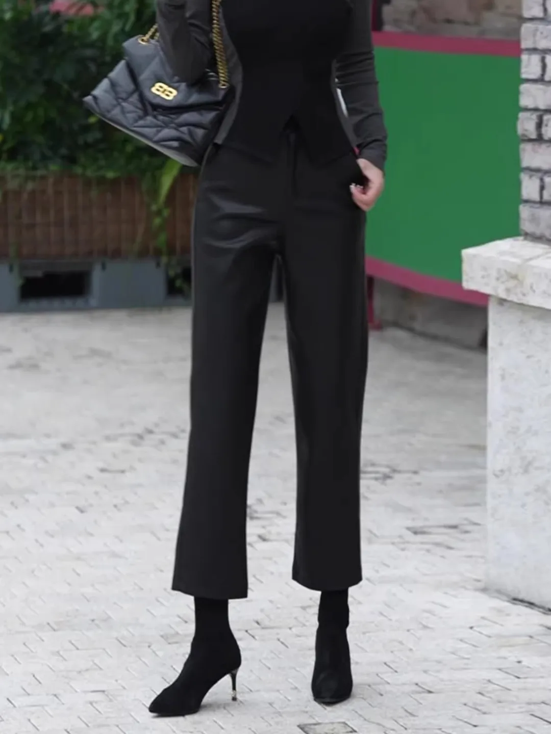 

High Waist Real Leather Pants Casual Straight Leg Commute Versatile Slimming Nine Point Pants Autumn Winter New Faion Ladies