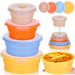 Collapsible Food Storage Containers Round 4 Size Silicone Meal Container with Lid Silicone Foldable Lunch Bowls for Freezer Safe