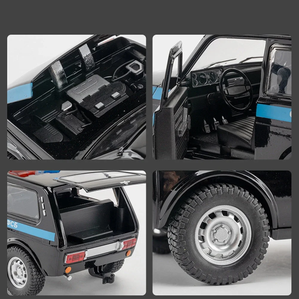 1:18 Russia NiVa Modello di auto della polizia giocattolo con funzione pull back Suono Luce Giocattoli Modelli di veicoli Regalo per ragazzi Pressofusi in lega Auto