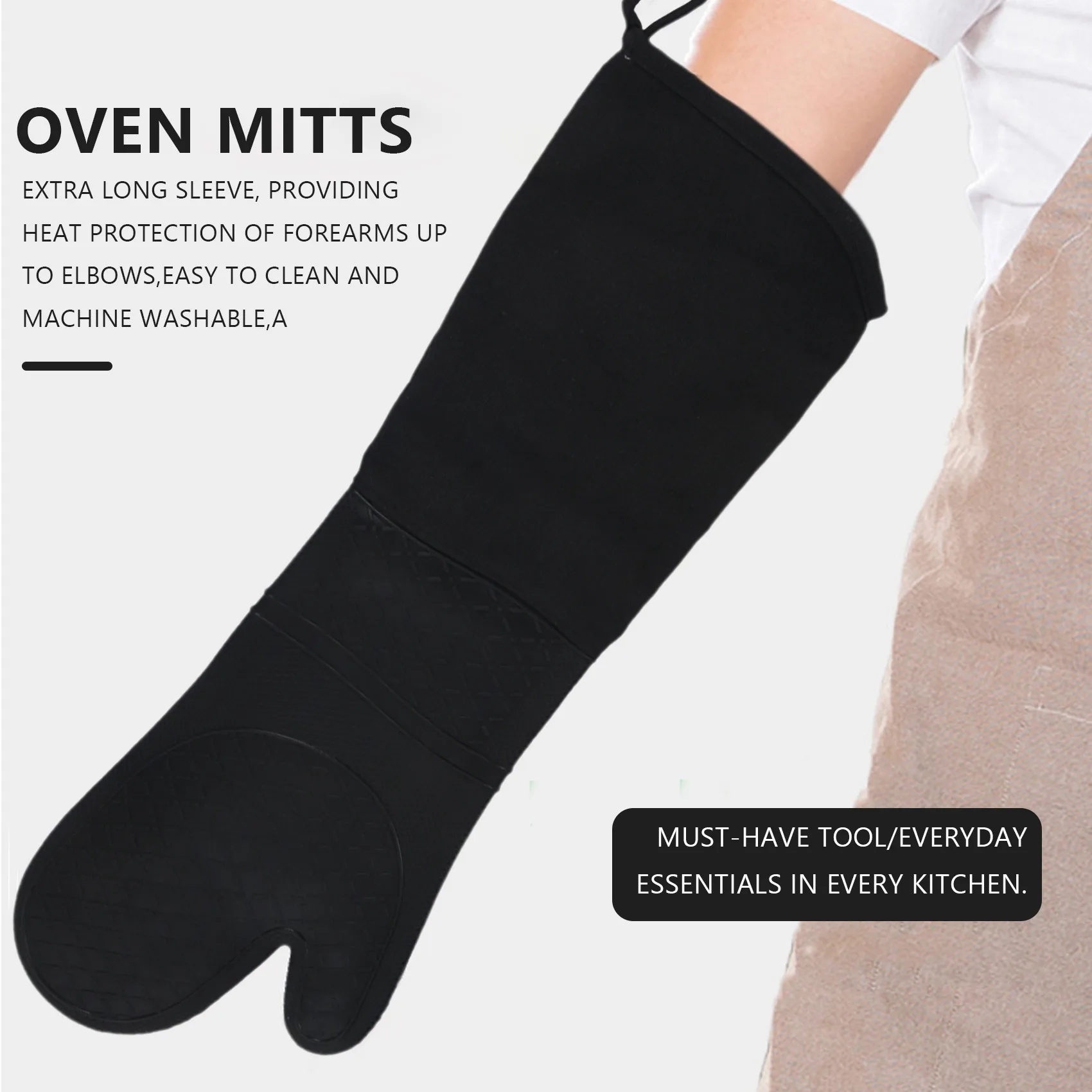 1 Pair Professional Silicone Oven Mitts Baking Gloves Elbow Length Heat Resistant Gloves HY