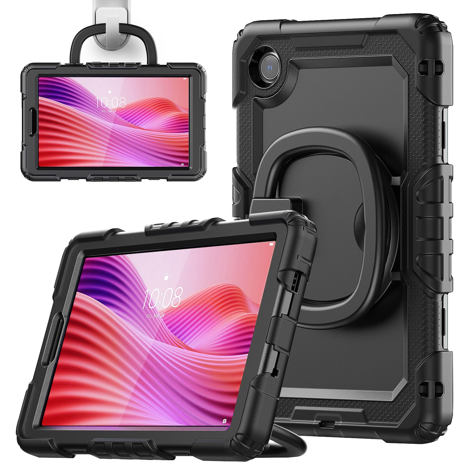 

For Lenovo Tab K9 TB305FU Case Ring Kickstand PC + Silicone Shockproof Tablet Cover - Black