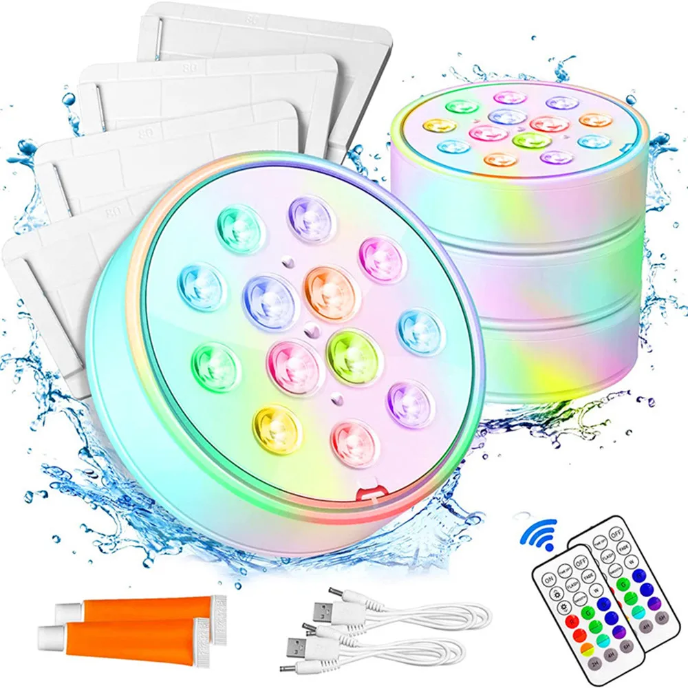 

USB Rechargeable Swimming Pool Light RGB LED Night Light with Suction Cup RF Control Outdoor Pond Underwater Submersible Lamp