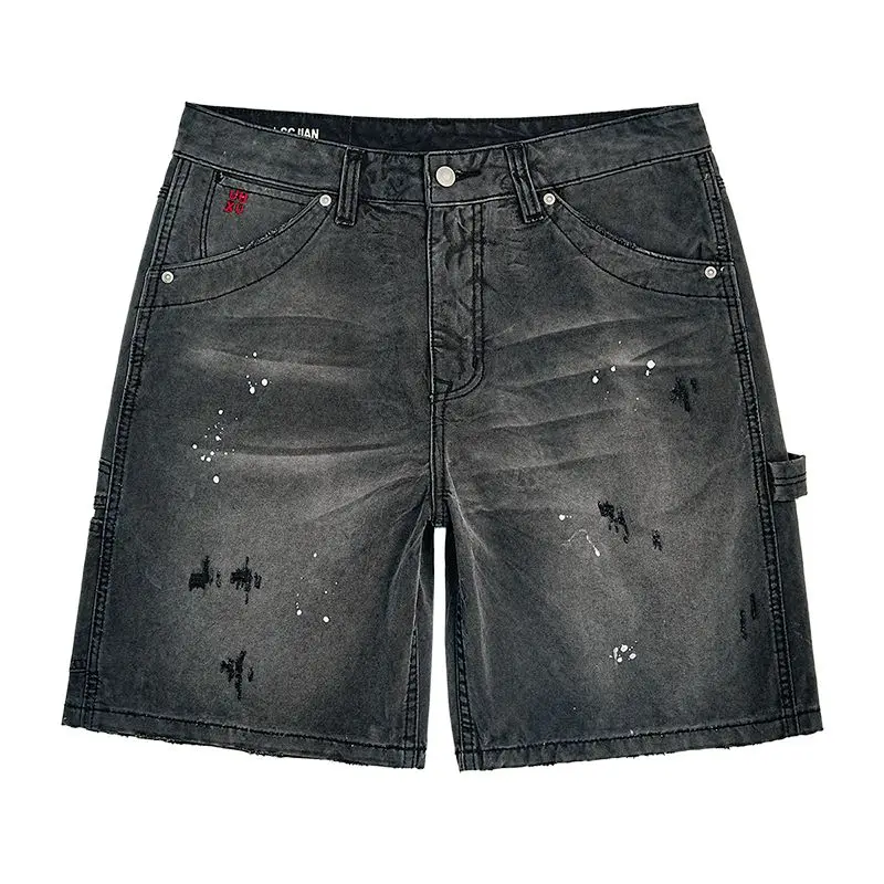 

JXN2035 Summer new splash ink work shorts men loose big yards cotton straight five trousers American casual