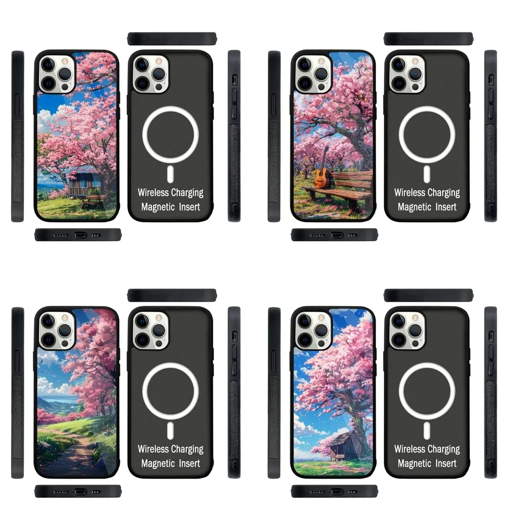 Cherry Blossom Tree Phone Case Strong Magnetic For IPhone 15,14,13,Pro,Max,Plus,11,12,Mini For Magsafe Wireless Charging