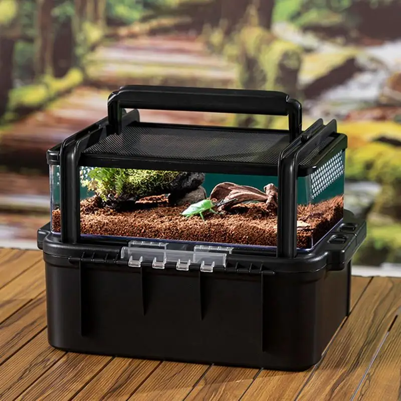 Reptile Terrarium Turtle Habitat Cage Portable Outdoor Reptile Travel Carrier Fence with Cover for Frog Lizard Breeding