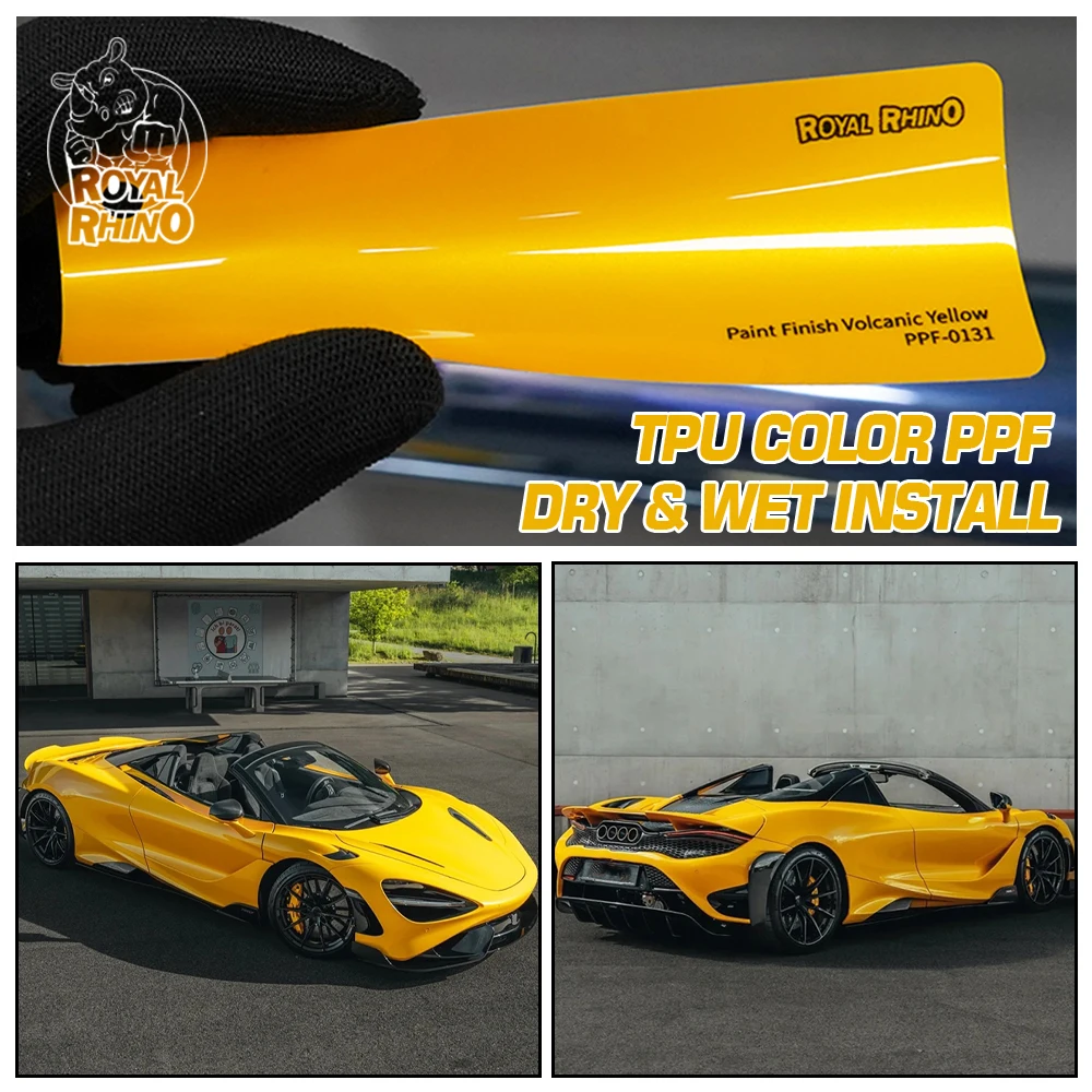 

Metallic Paint Volcano Yellow TPU Color PPF Paint Protection Film Car Wrap Anti-Scratch Anti-Yellowing Hydrophobic Wet Install