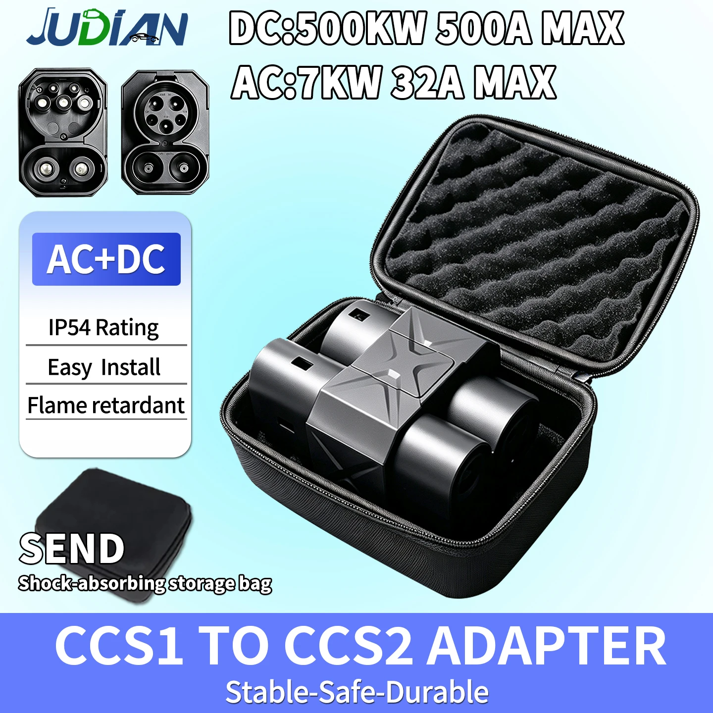 CCS1 to CCS2 Charger Adapter 500A 500kW DC+AC 1000V DC Fast Charging Converter for Electric Vehicle EV