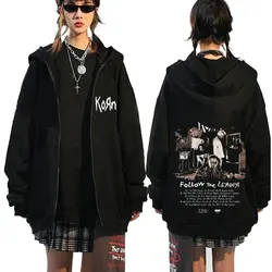 Rock Band Korn Follow The Leader Graphic Zipper Hoodie Men Rare Metal Music Zipper Sweatshirt Man Gothic Oversized Zip Up Jacket