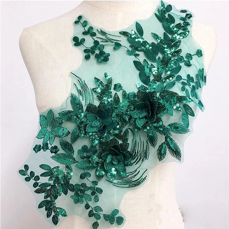 1Piece Handmade Applique Green Flower Patch For Wedding Dress Accessories Repair 48*28CM