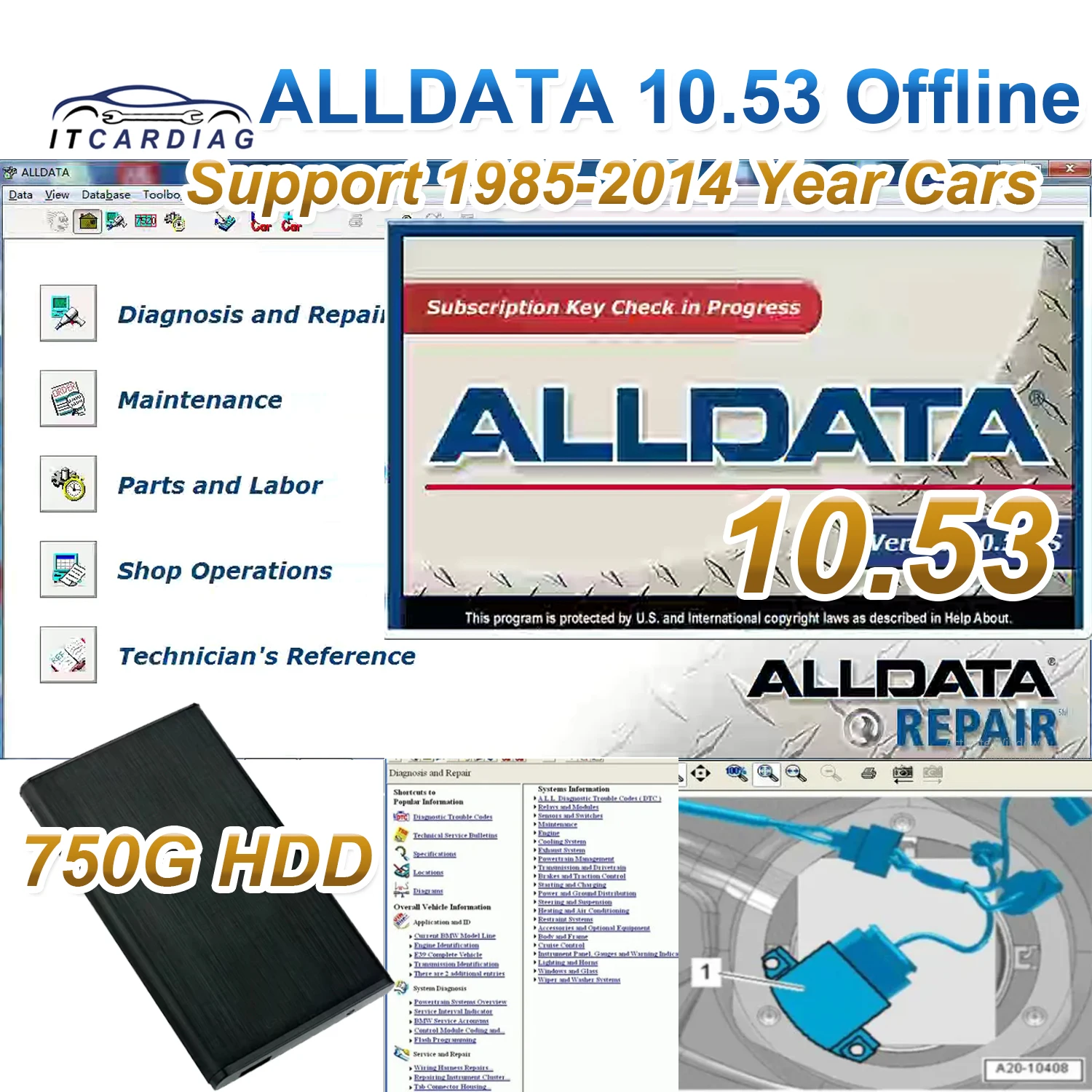 

Newest Alldata 10.53 with 750G HDD Auto Repair Software All Data 10.53 Offline Version with Wiring diagram For Cars And Trucks